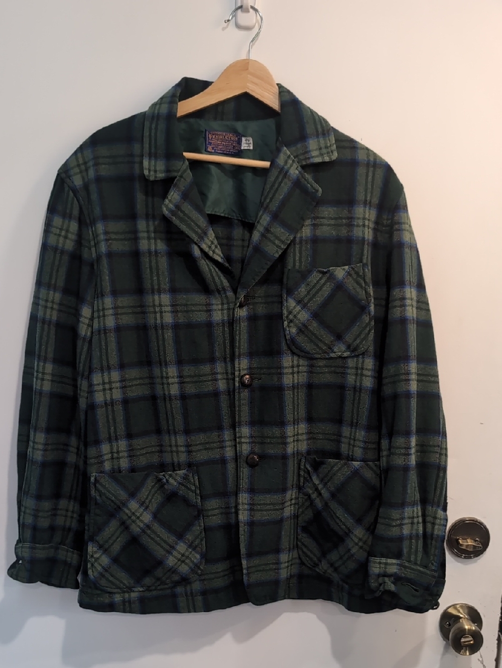 Vintage Pendleton Wool Plaid Chore Jacket USA Made Size Medium 1970s Unisex